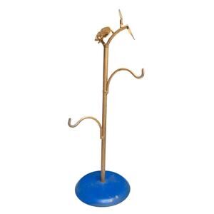 Vtg Gold / Blue Painted Display Stand Jewelry Necklace Holder/Stand/Display